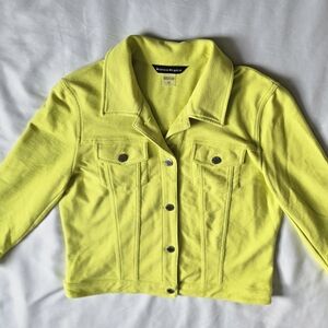 Neon Lime Green Cropped Utility Jacket Denim Style Statement Piece in Size 12